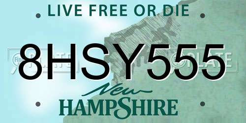 8HSY555 New Hampshire License Plate