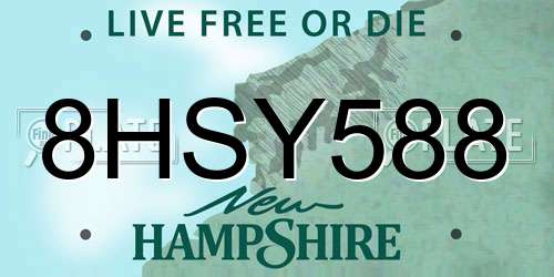 8HSY588 New Hampshire License Plate