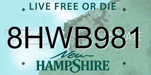 8HWB981 New Hampshire License Plate