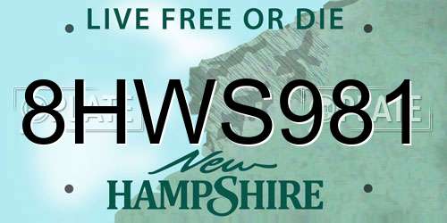 8HWS981 New Hampshire License Plate