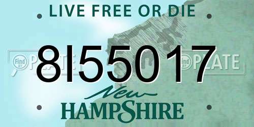 8I55017 New Hampshire License Plate