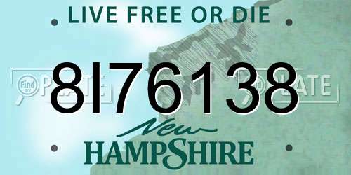 8I76138 New Hampshire License Plate