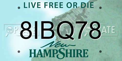 8IBQ78 New Hampshire License Plate
