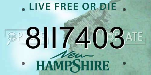 8II7403 New Hampshire License Plate