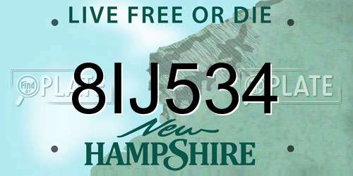 8IJ534 New Hampshire License Plate