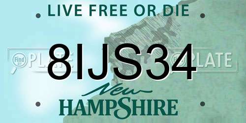 8IJS34 New Hampshire License Plate