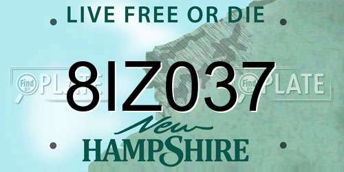 8IZ037 New Hampshire License Plate