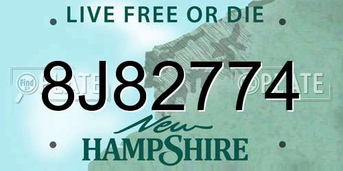8J82774 New Hampshire License Plate