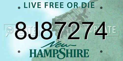 8J87274 New Hampshire License Plate