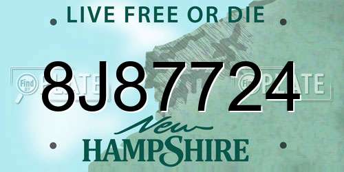 8J87724 New Hampshire License Plate
