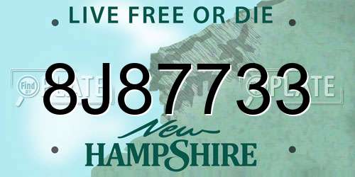 8J87733 New Hampshire License Plate