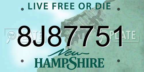 8J87751 New Hampshire License Plate