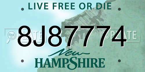 8J87774 New Hampshire License Plate