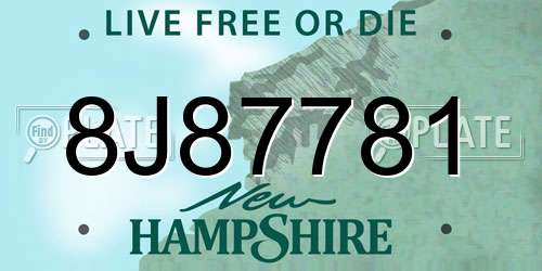 8J87781 New Hampshire License Plate