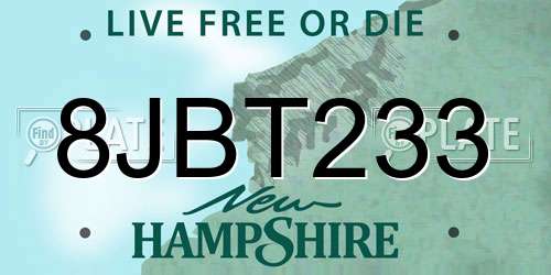8JBT233 New Hampshire License Plate