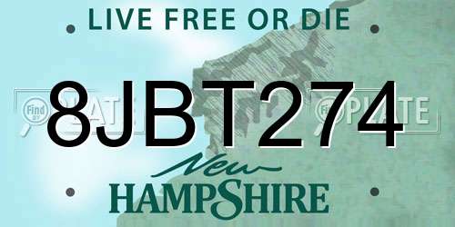 8JBT274 New Hampshire License Plate