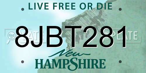 8JBT281 New Hampshire License Plate