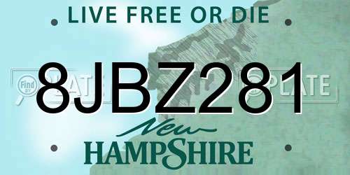 8JBZ281 New Hampshire License Plate