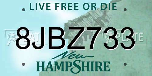 8JBZ733 New Hampshire License Plate
