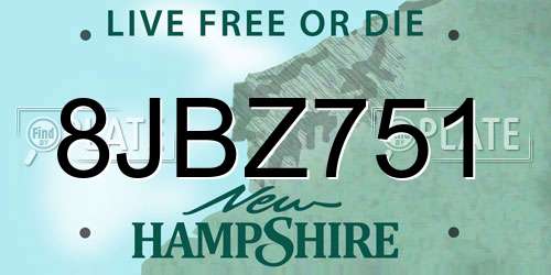 8JBZ751 New Hampshire License Plate