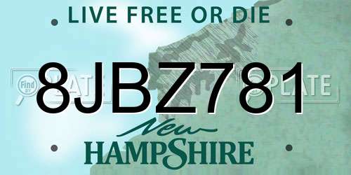 8JBZ781 New Hampshire License Plate
