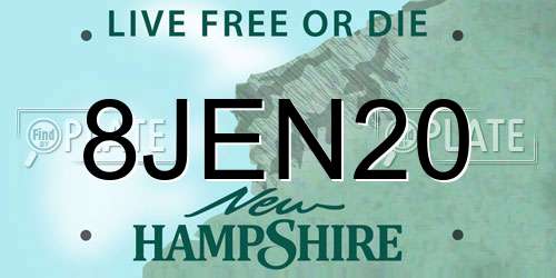 8JEN20 New Hampshire License Plate