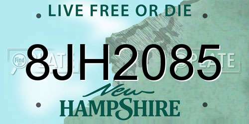 8JH2085 New Hampshire License Plate