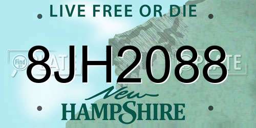 8JH2088 New Hampshire License Plate