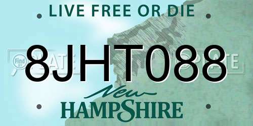 8JHT088 New Hampshire License Plate
