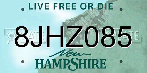 8JHZ085 New Hampshire License Plate