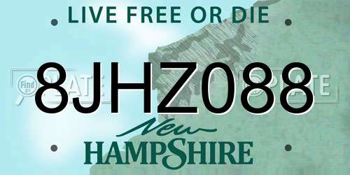 8JHZ088 New Hampshire License Plate