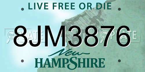 8JM3876 New Hampshire License Plate