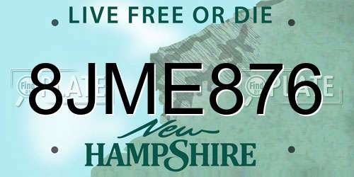 8JME876 New Hampshire License Plate