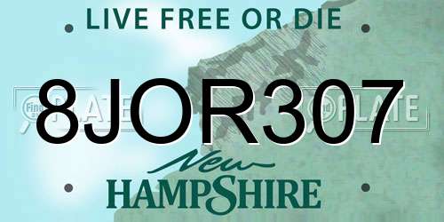 8JOR307 New Hampshire License Plate