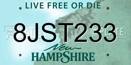 8JST233 New Hampshire License Plate