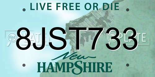8JST733 New Hampshire License Plate