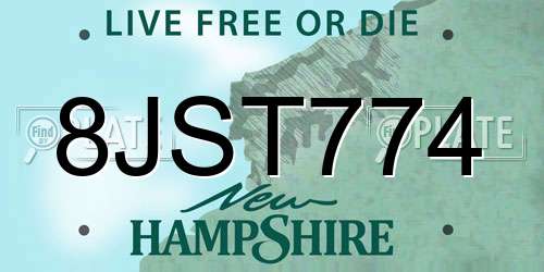 8JST774 New Hampshire License Plate