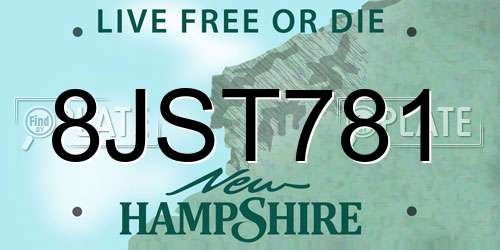 8JST781 New Hampshire License Plate
