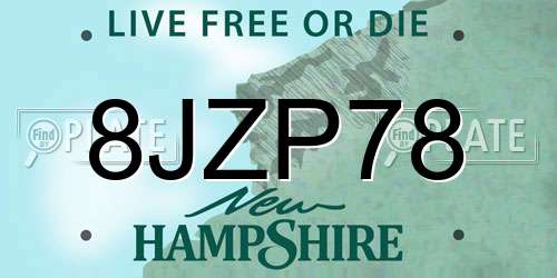 8JZP78 New Hampshire License Plate