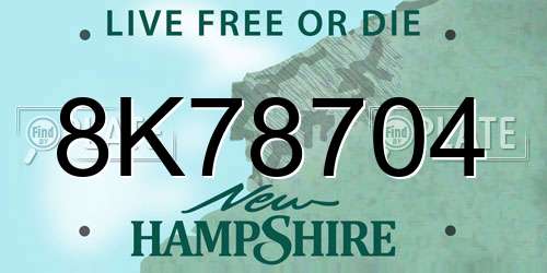 8K78704 New Hampshire License Plate