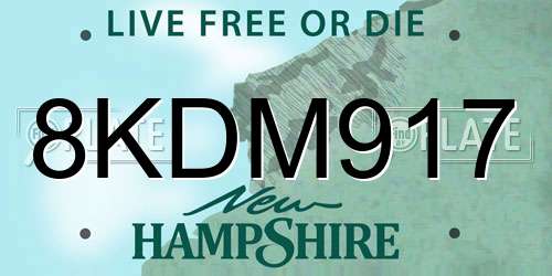 8KDM917 New Hampshire License Plate