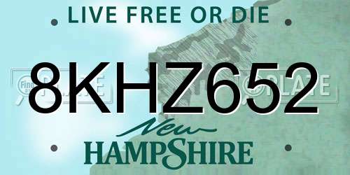 8KHZ652 New Hampshire License Plate