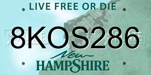 8KOS286 New Hampshire License Plate