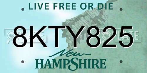 8KTY825 New Hampshire License Plate