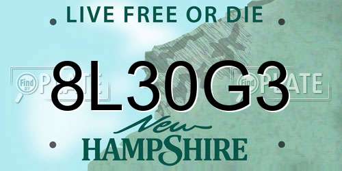 8L30G3 New Hampshire License Plate