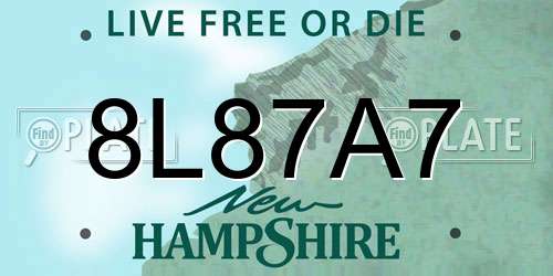 8L87A7 New Hampshire License Plate