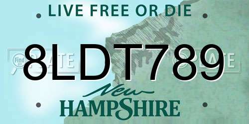 8LDT789 New Hampshire License Plate