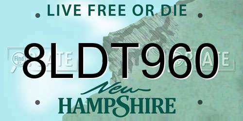 8LDT960 New Hampshire License Plate
