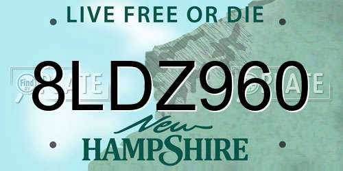 8LDZ960 New Hampshire License Plate