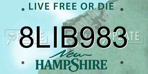 8LIB983 New Hampshire License Plate